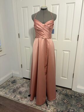Ballet Pink Satin Halter Bridesmaid Dress